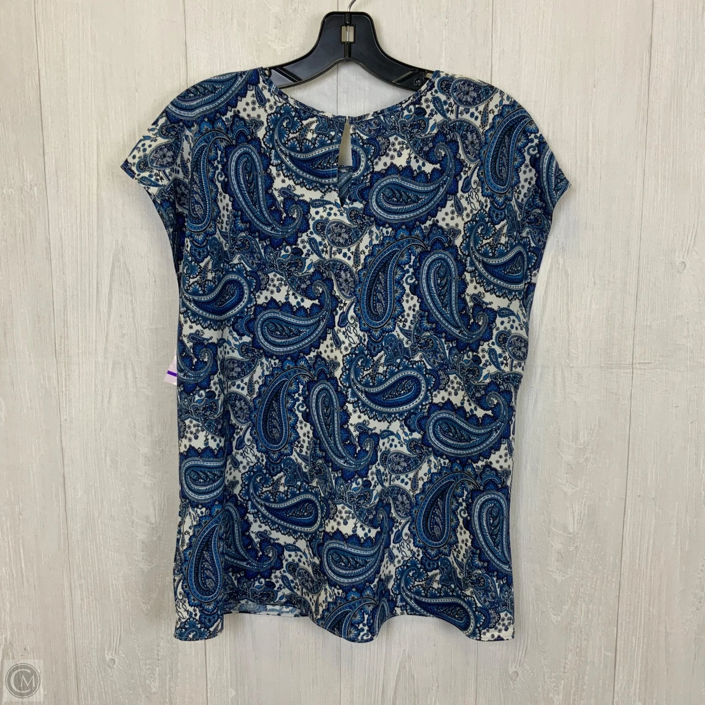 Top Short Sleeve By Express In Blue & White, Size: L
