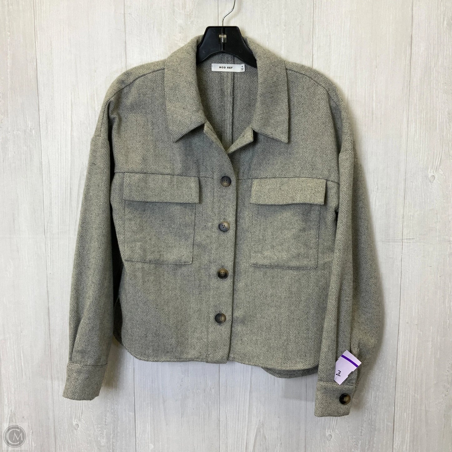 Jacket Shirt By Clothes Mentor In Grey & White, Size: S