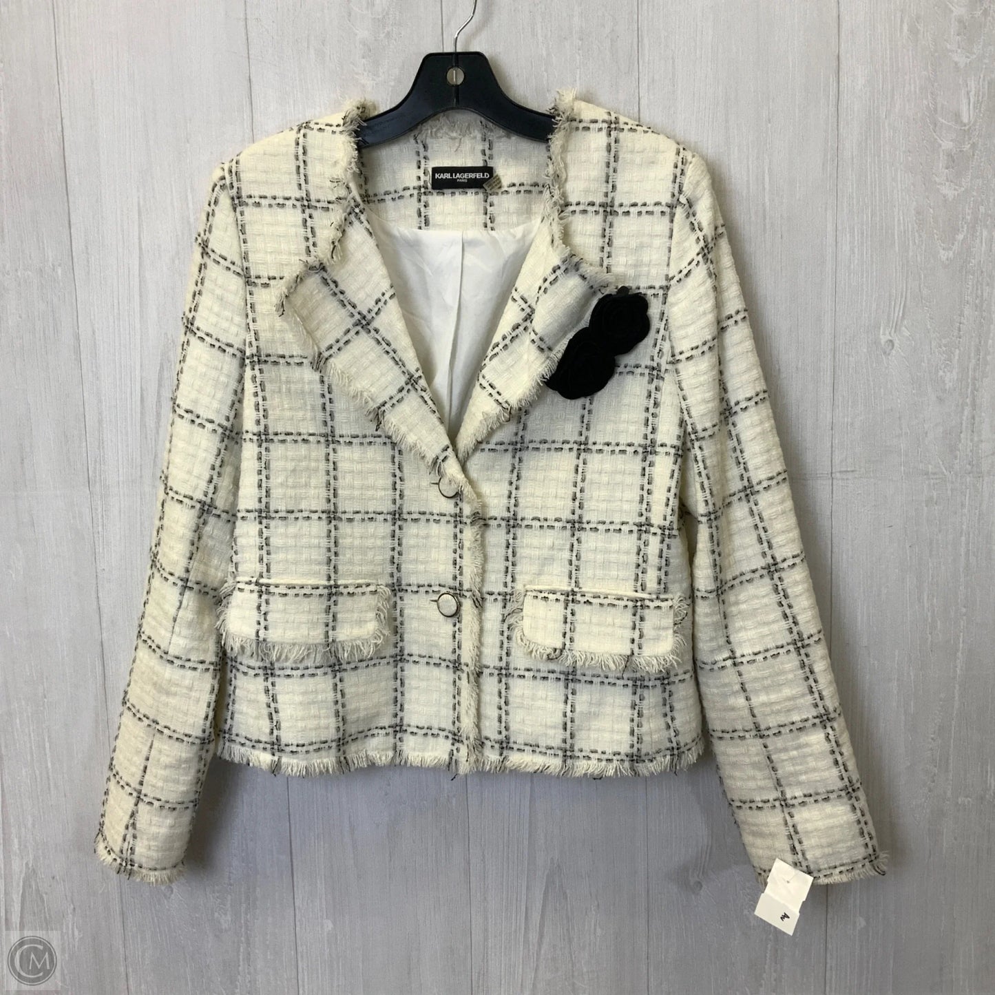 Blazer Designer By Karl Lagerfeld In Black & White, Size: M