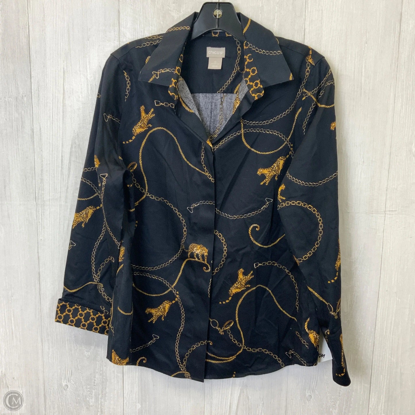 Blouse Long Sleeve By Chicos In Black & Yellow, Size: S