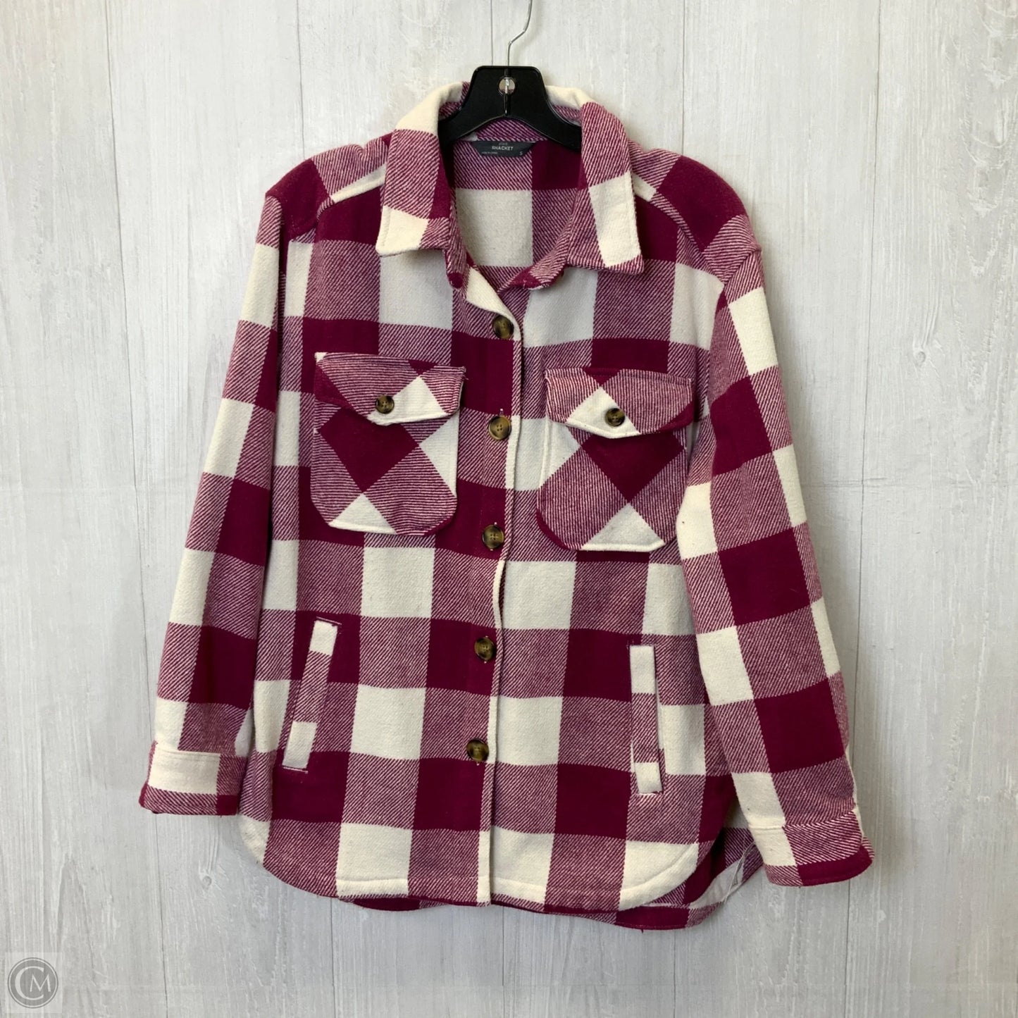 Jacket Shirt By Clothes Mentor In Pink & White, Size: S