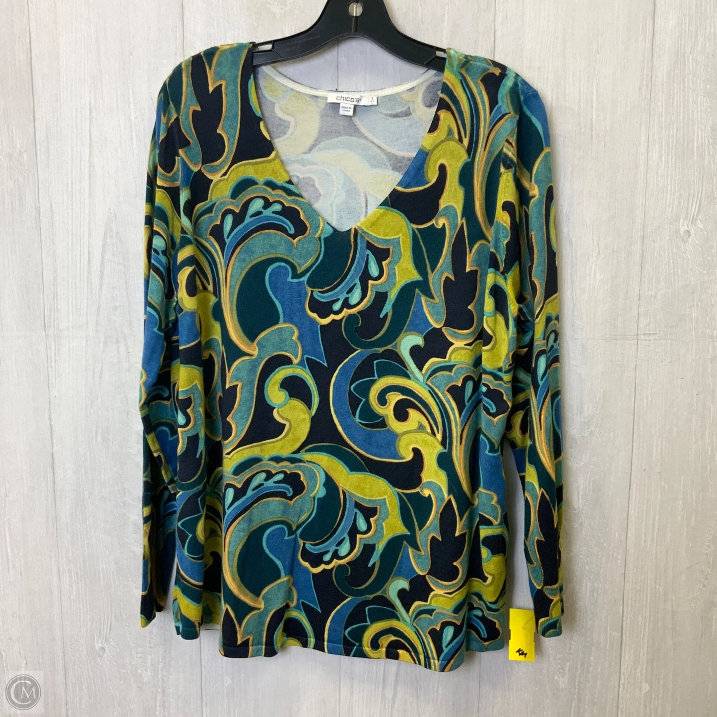 Top Long Sleeve By Chicos In Blue & Green, Size: L