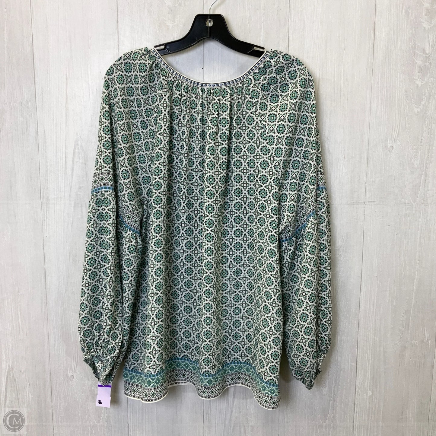 Top Long Sleeve By Max Studio In Green & White, Size: 1x