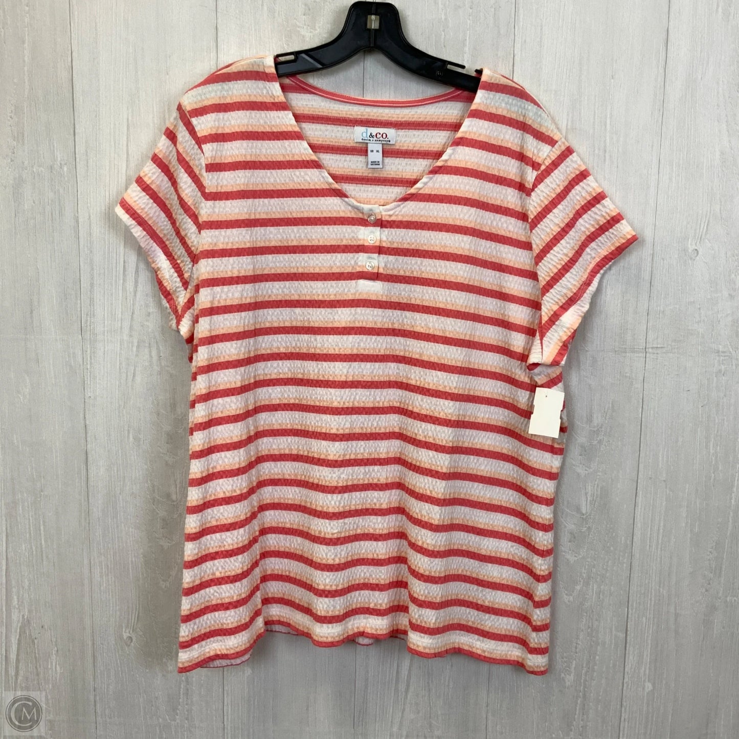 Top Short Sleeve By Denim And Company In Pink & White, Size: Xl