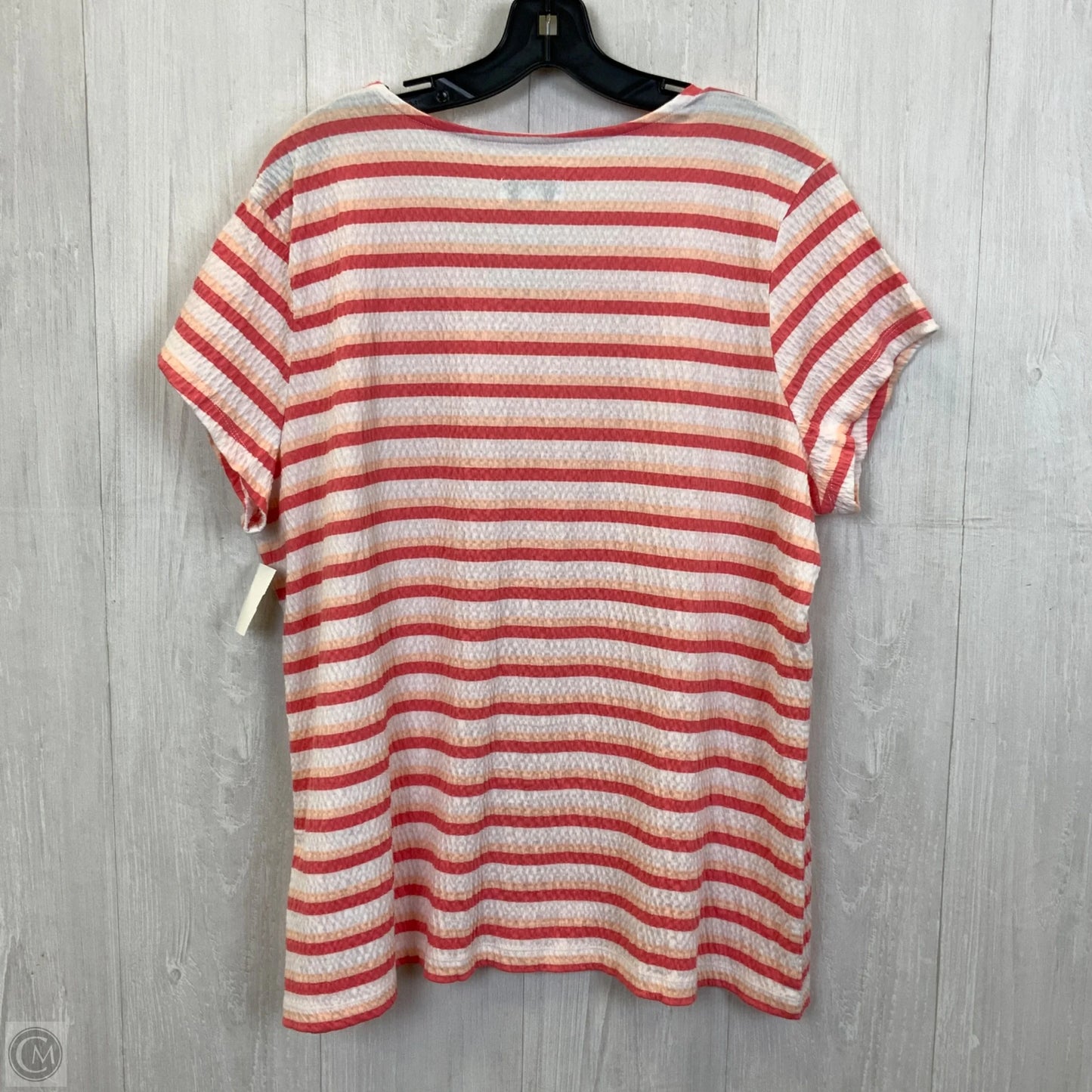 Top Short Sleeve By Denim And Company In Pink & White, Size: Xl