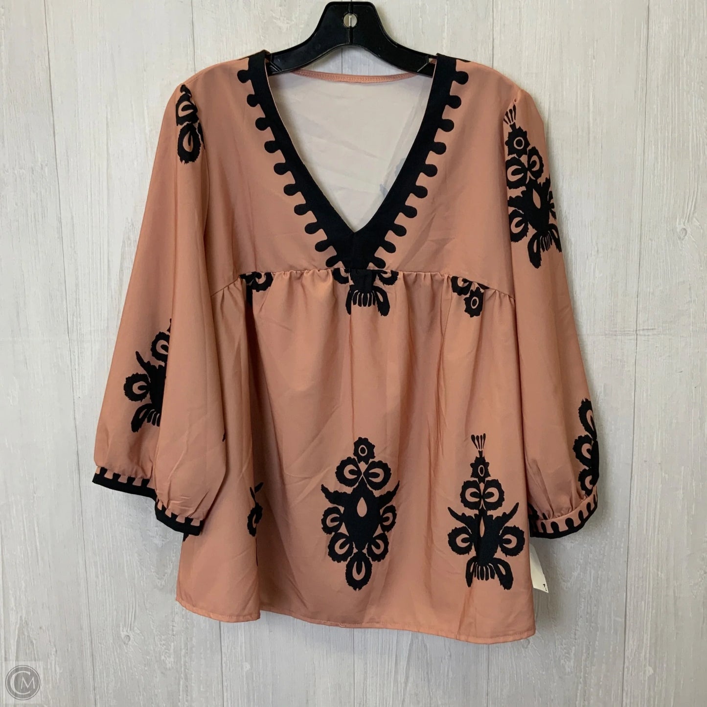 Top 3/4 Sleeve Basic By Shein In Black & Pink, Size: 2x