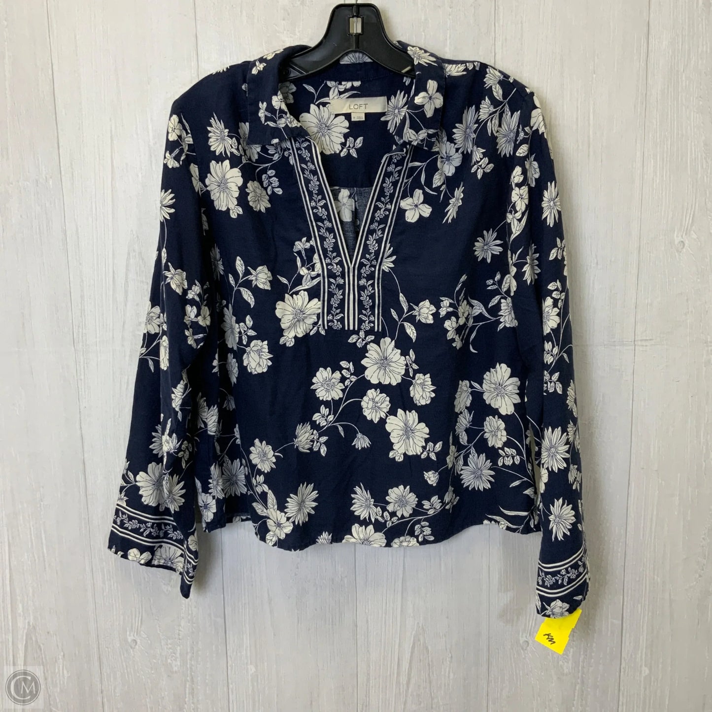 Blouse Long Sleeve By Loft In Blue & White, Size: M