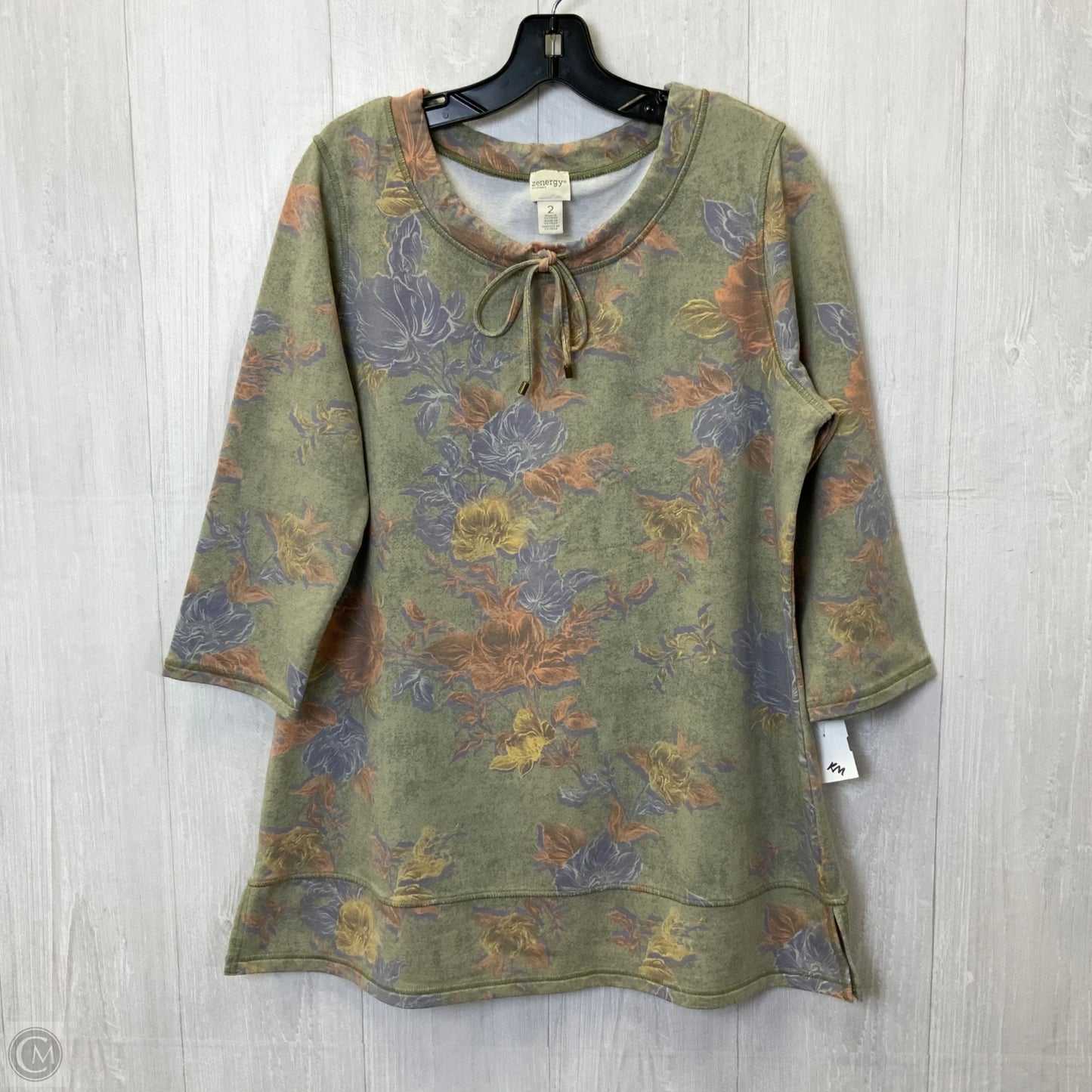 Top Long Sleeve By Zenergy By Chicos In Green & Orange, Size: L