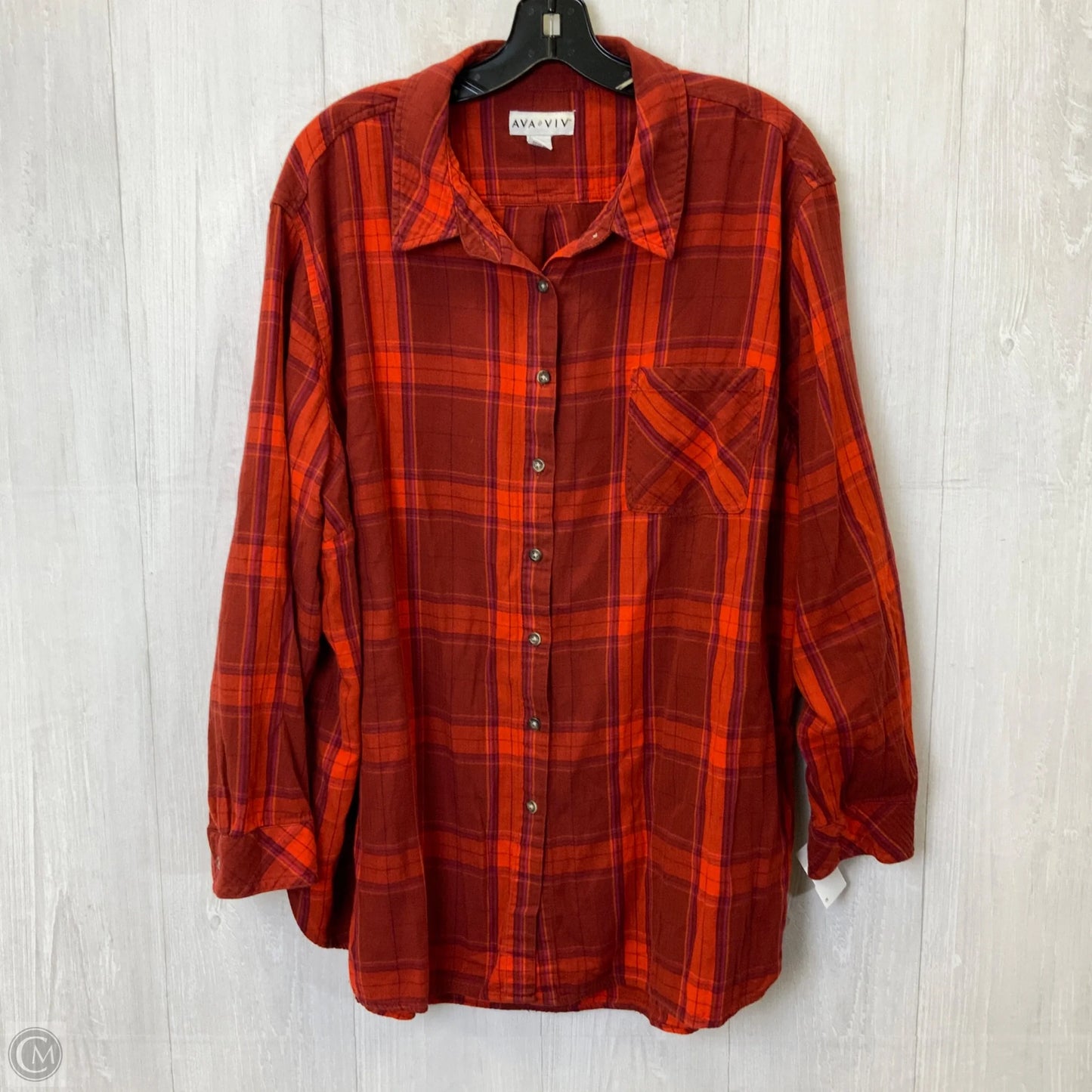 Blouse Long Sleeve By Ava & Viv In Plaid Pattern, Size: 4x