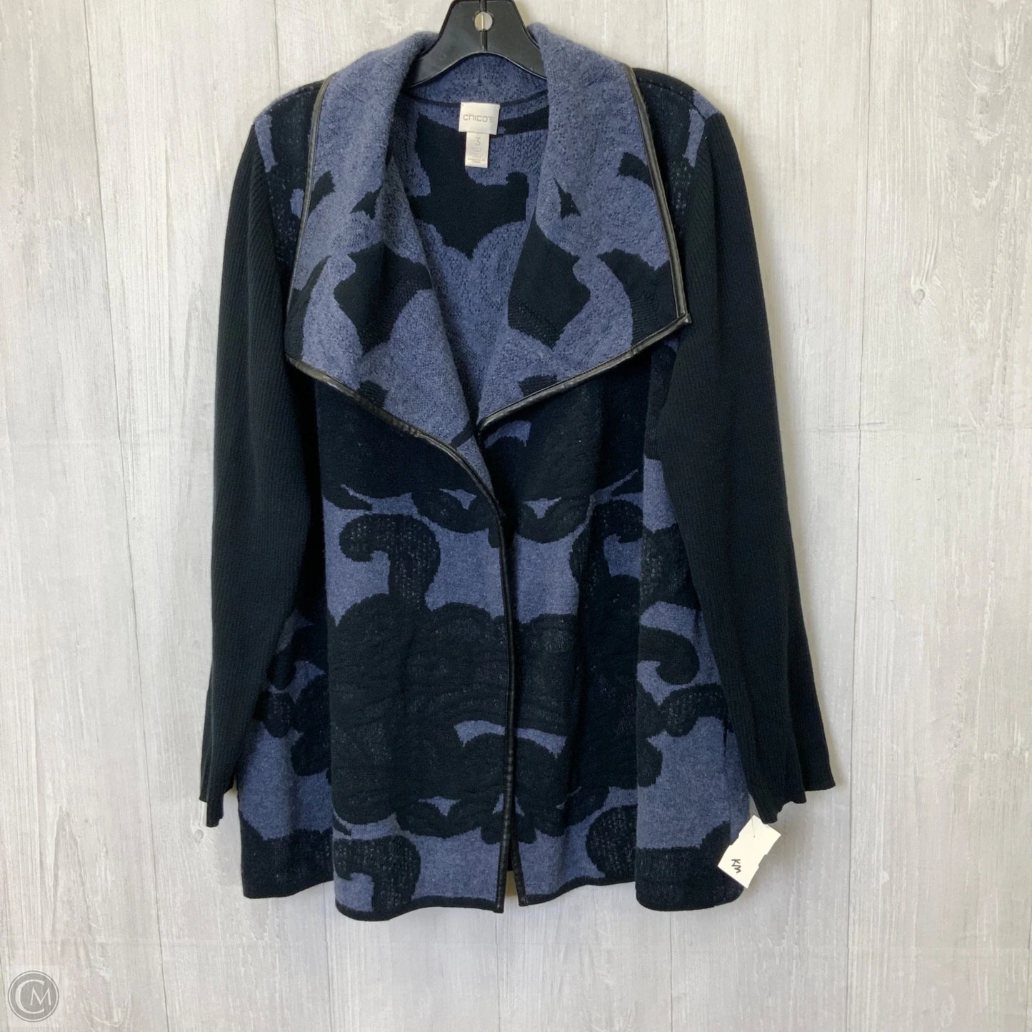 Cardigan By Chicos In Black & Blue, Size: Xl
