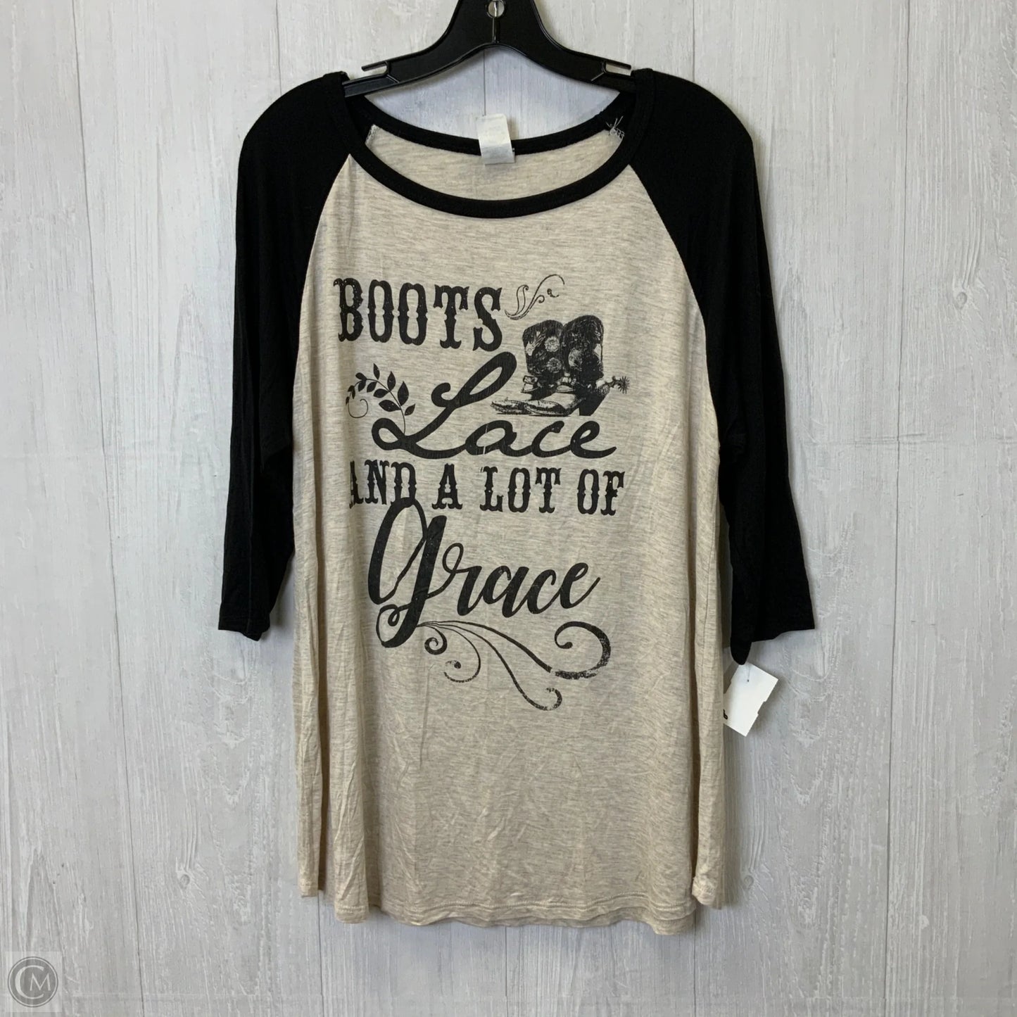 Top 3/4 Sleeve By Clothes Mentor In Black & Cream, Size: 2x