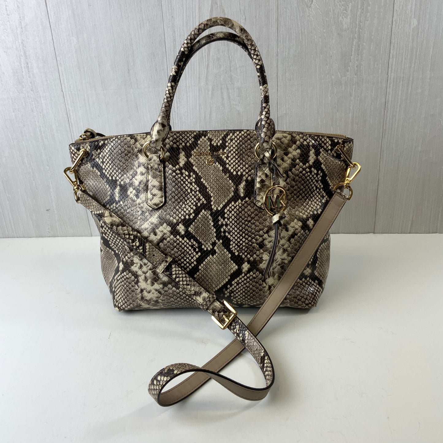 Handbag Designer By Michael Kors Collection In Snakeskin Print, Size:Medium