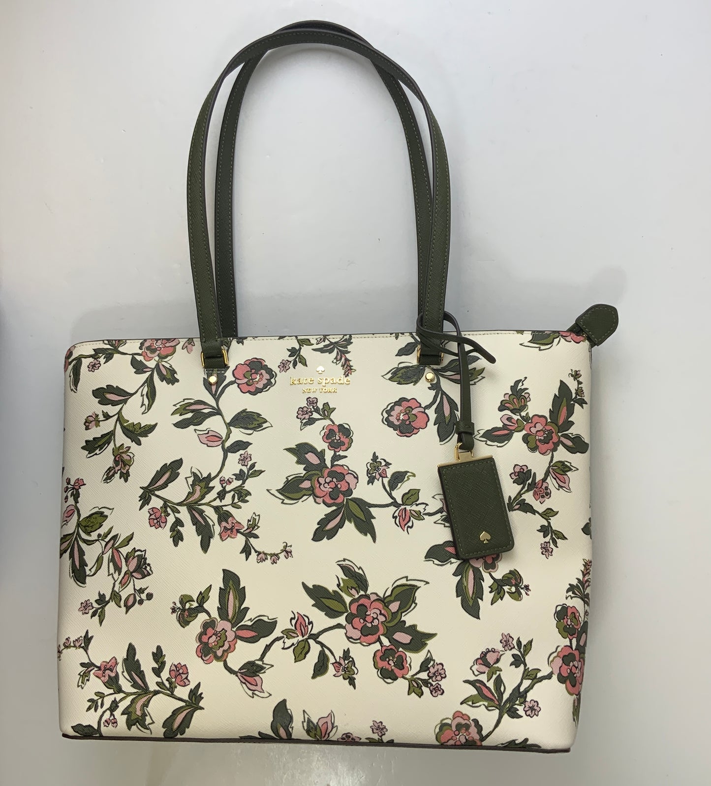 Handbag Designer By Kate Spade In Cream & Green, Size:Large