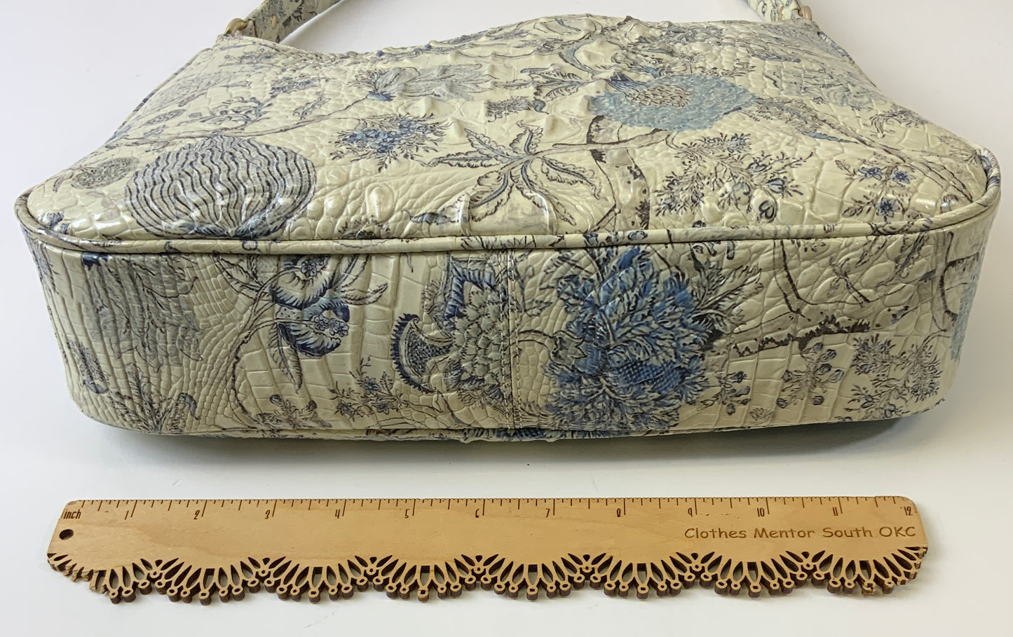 Handbag Designer By Brahmin In Blue & Cream, Size:Medium