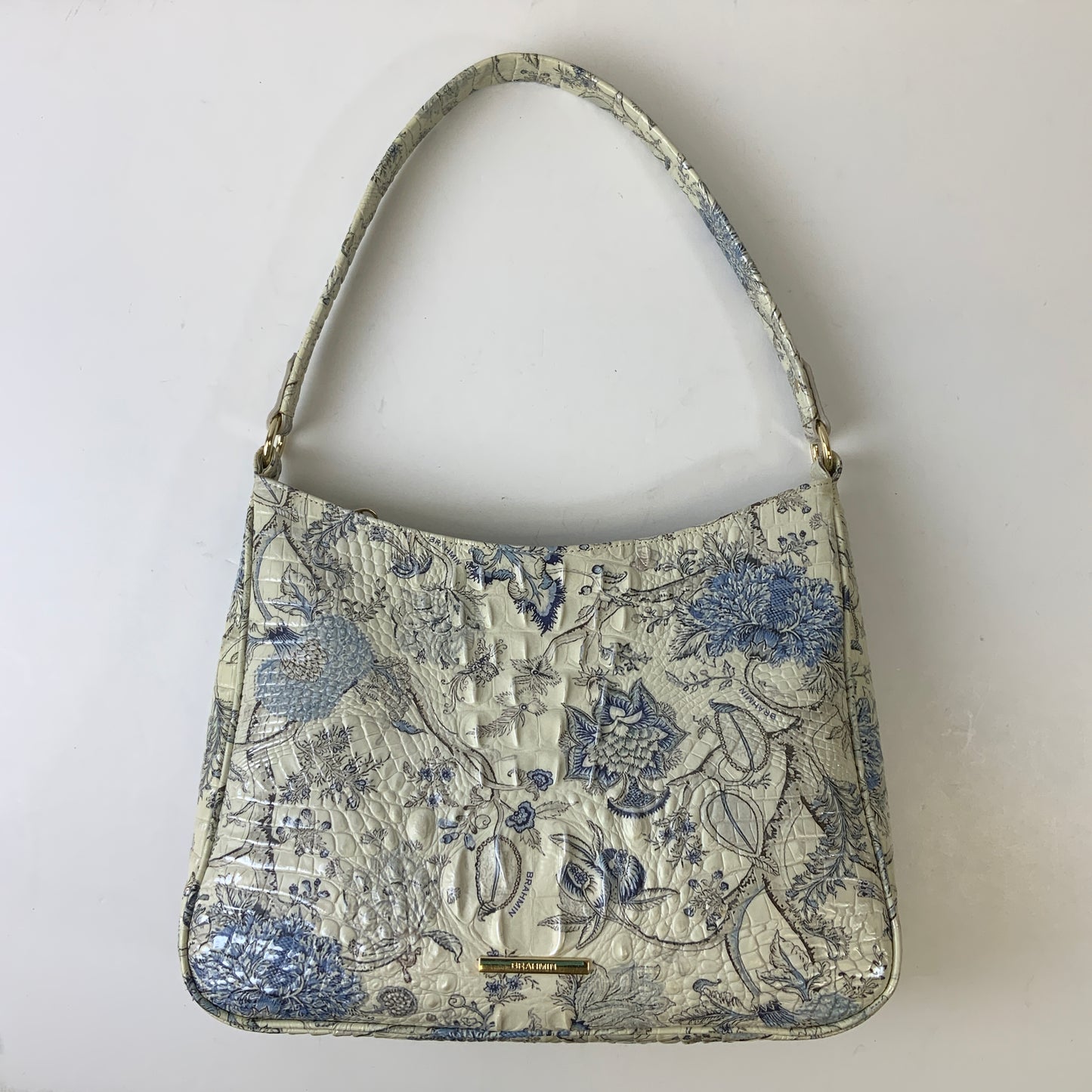 Handbag Designer By Brahmin In Blue & Cream, Size:Medium