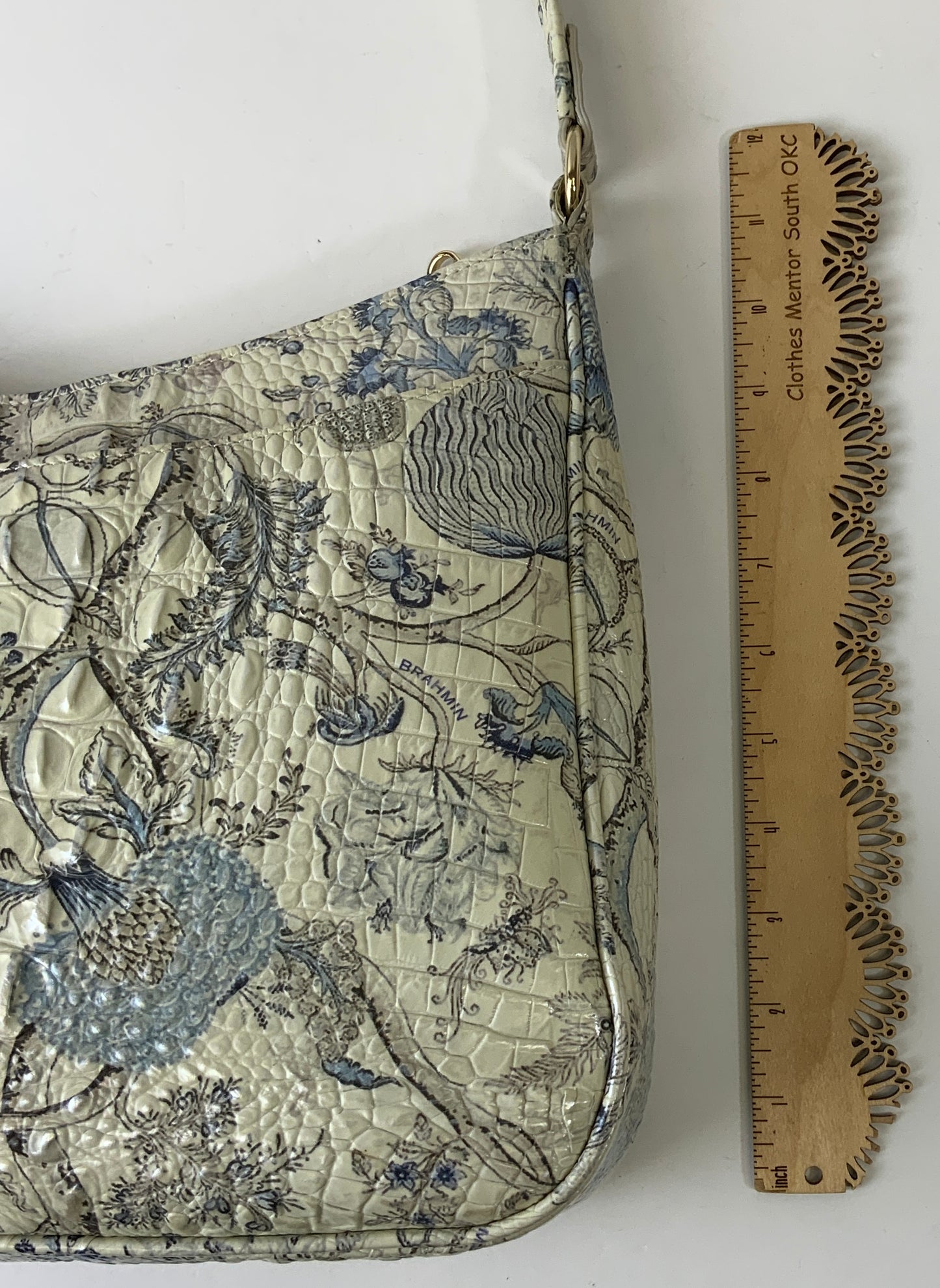 Handbag Designer By Brahmin In Blue & Cream, Size:Medium