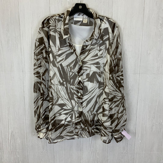 Blouse Long Sleeve By Alfred Dunner In Brown & White, Size: Xl