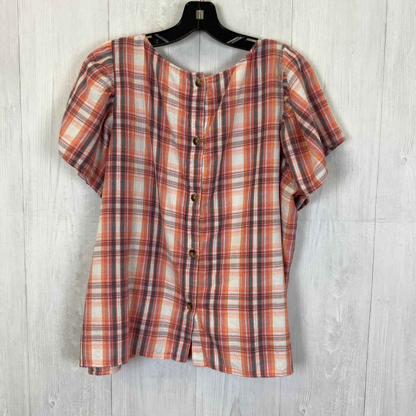 Plaid Pattern Top Short Sleeve Loft, Size Xl