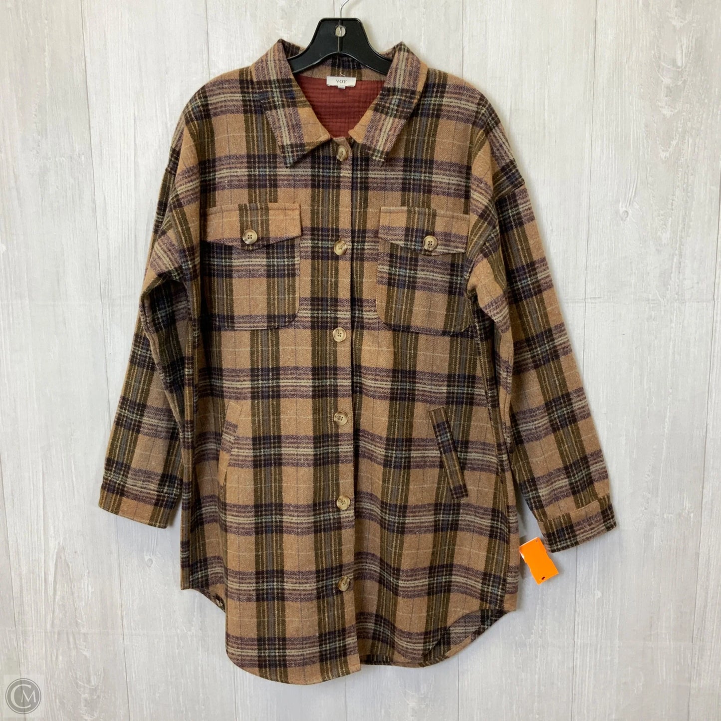 Jacket Shirt By Clothes Mentor In Brown, Size: S