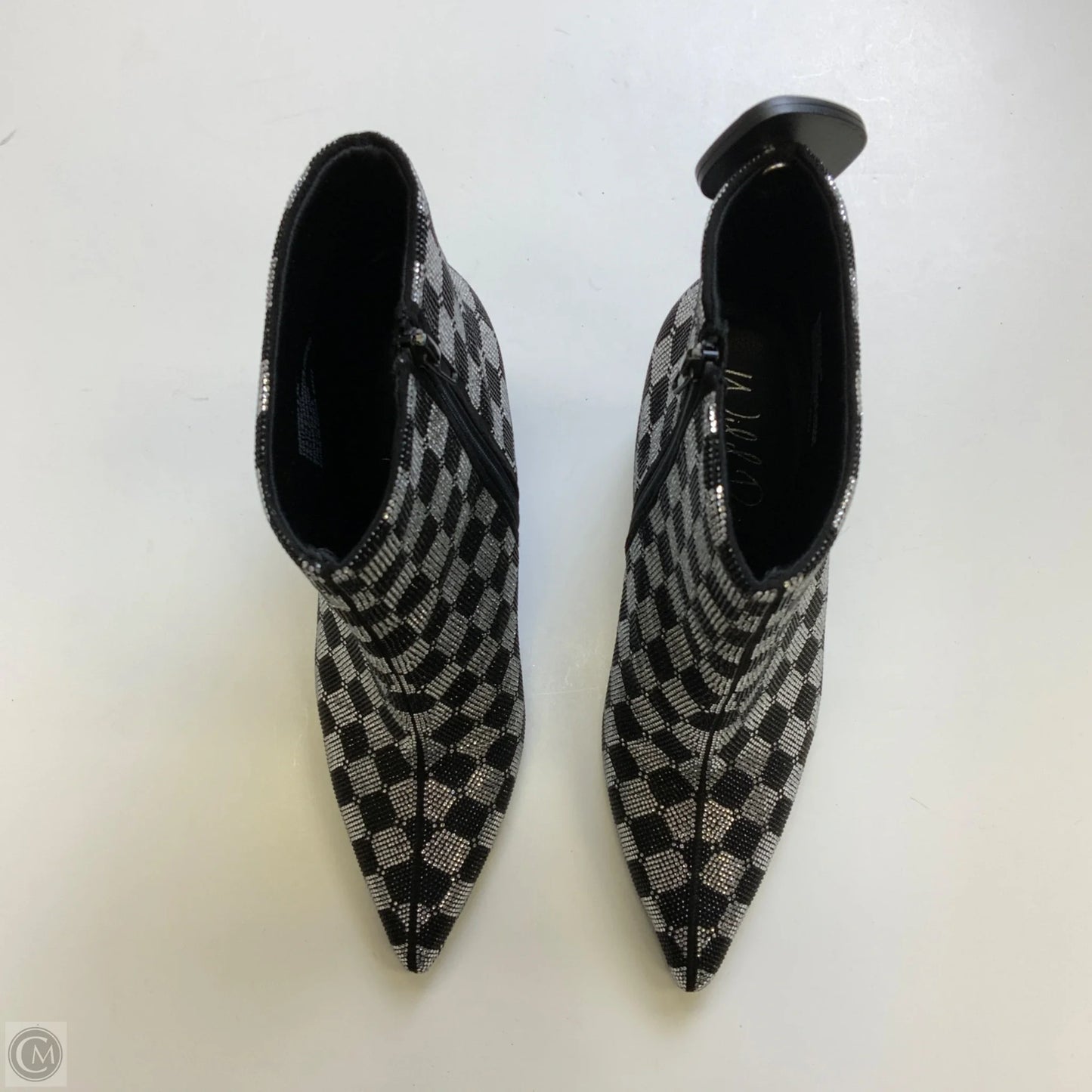 Boots Ankle Heels By Clothes Mentor In Black & Silver, Size: 9.5