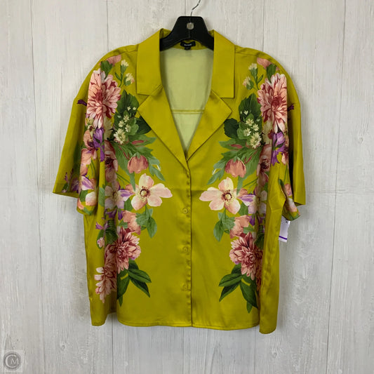 Blouse Short Sleeve By Express In Chartreuse, Size: L