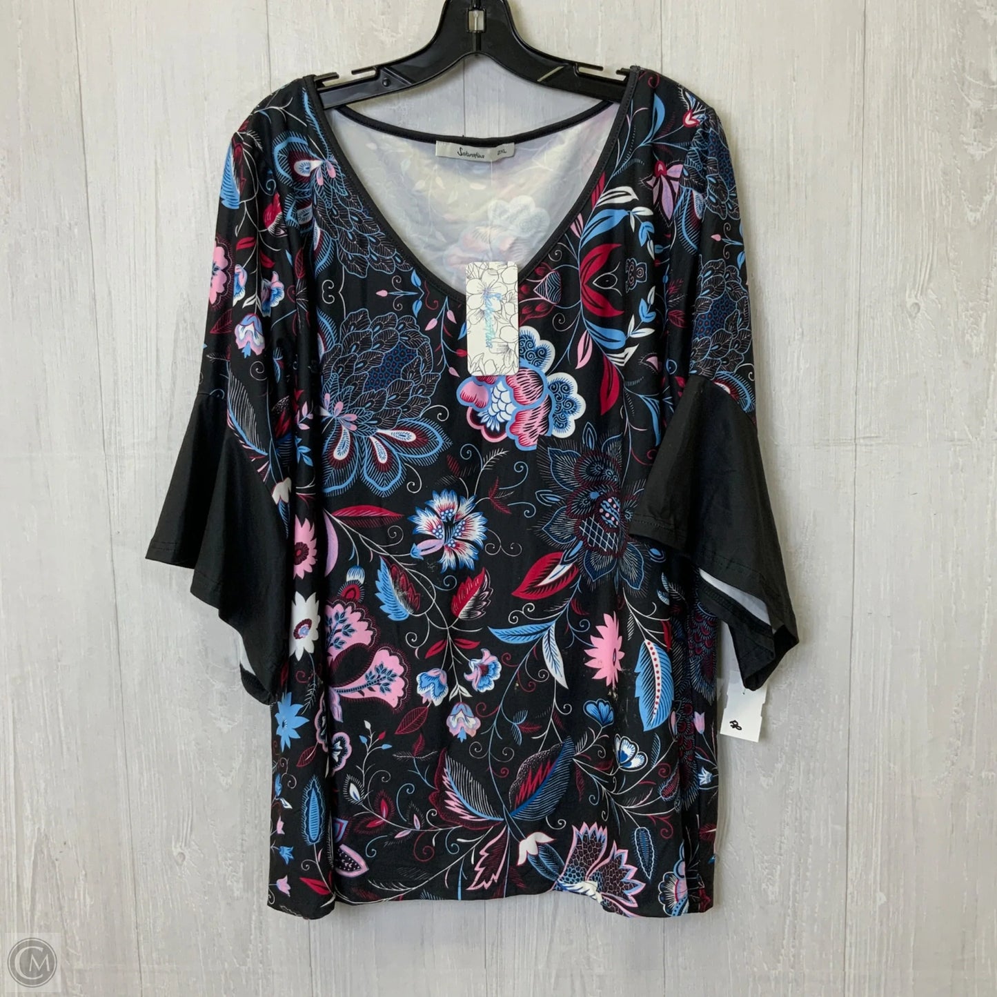 Top 3/4 Sleeve By Clothes Mentor In Black & Blue, Size: 2x