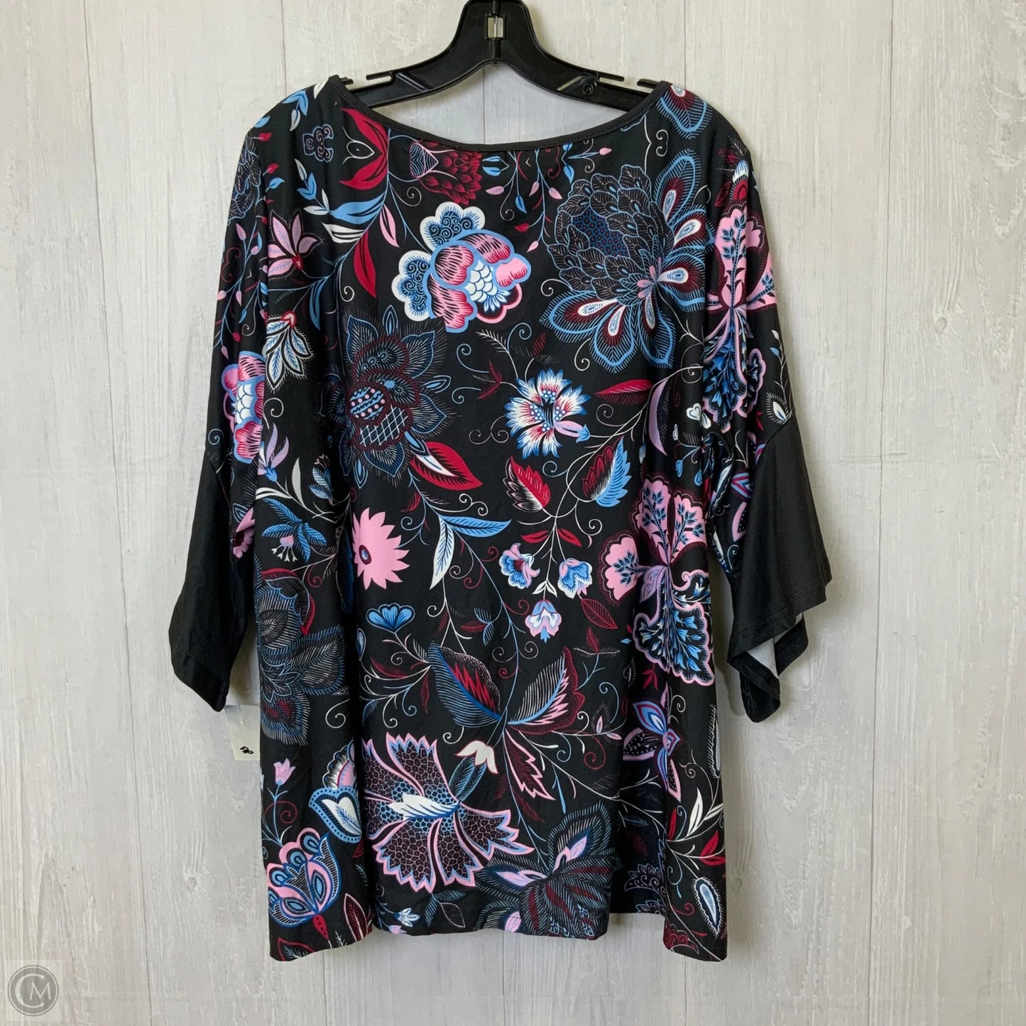 Top 3/4 Sleeve By Clothes Mentor In Black & Blue, Size: 2x
