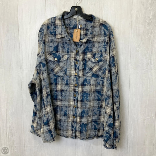 Blouse Long Sleeve By Natural Life In Plaid Pattern, Size: Xl