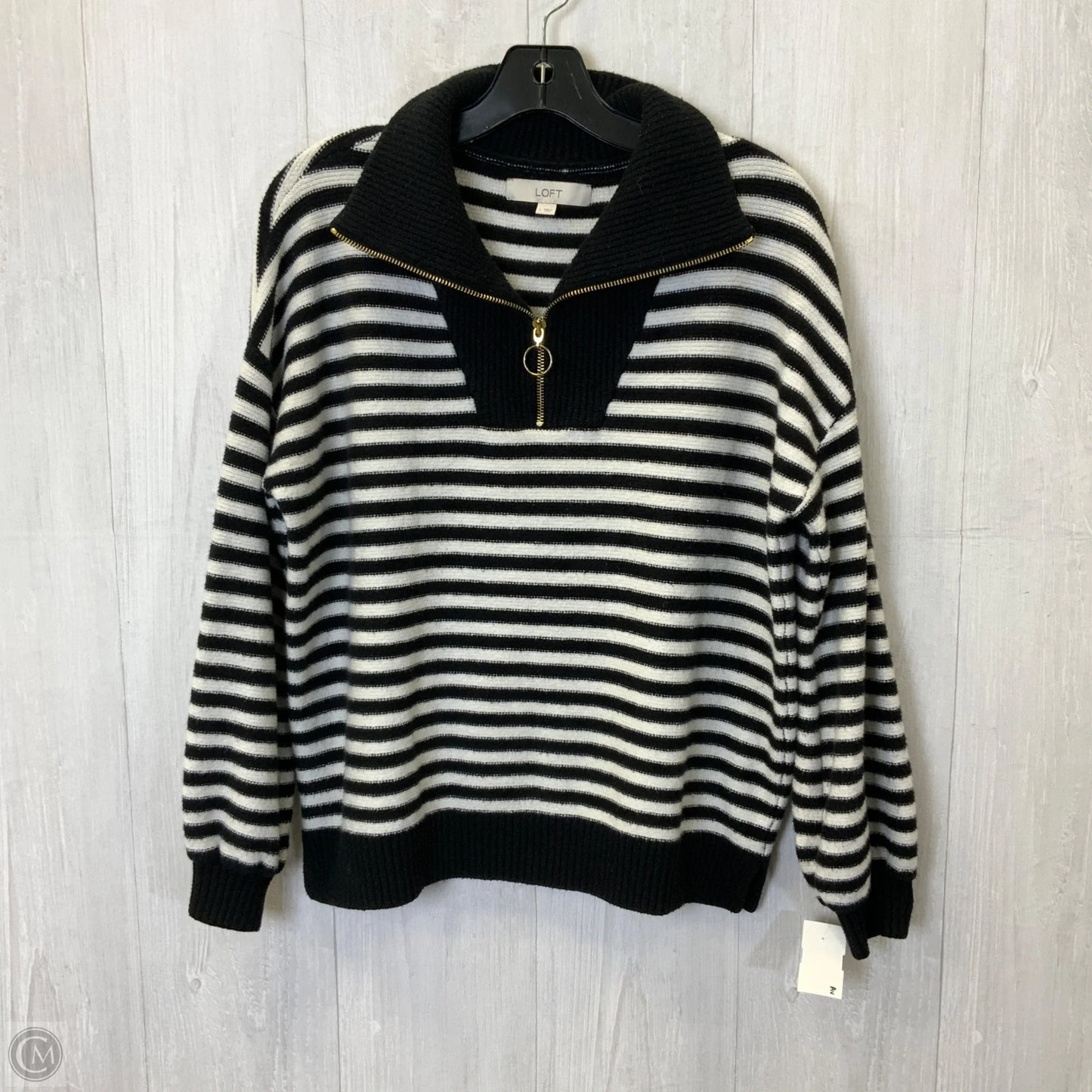 Sweater By Loft In Black & Cream, Size: L