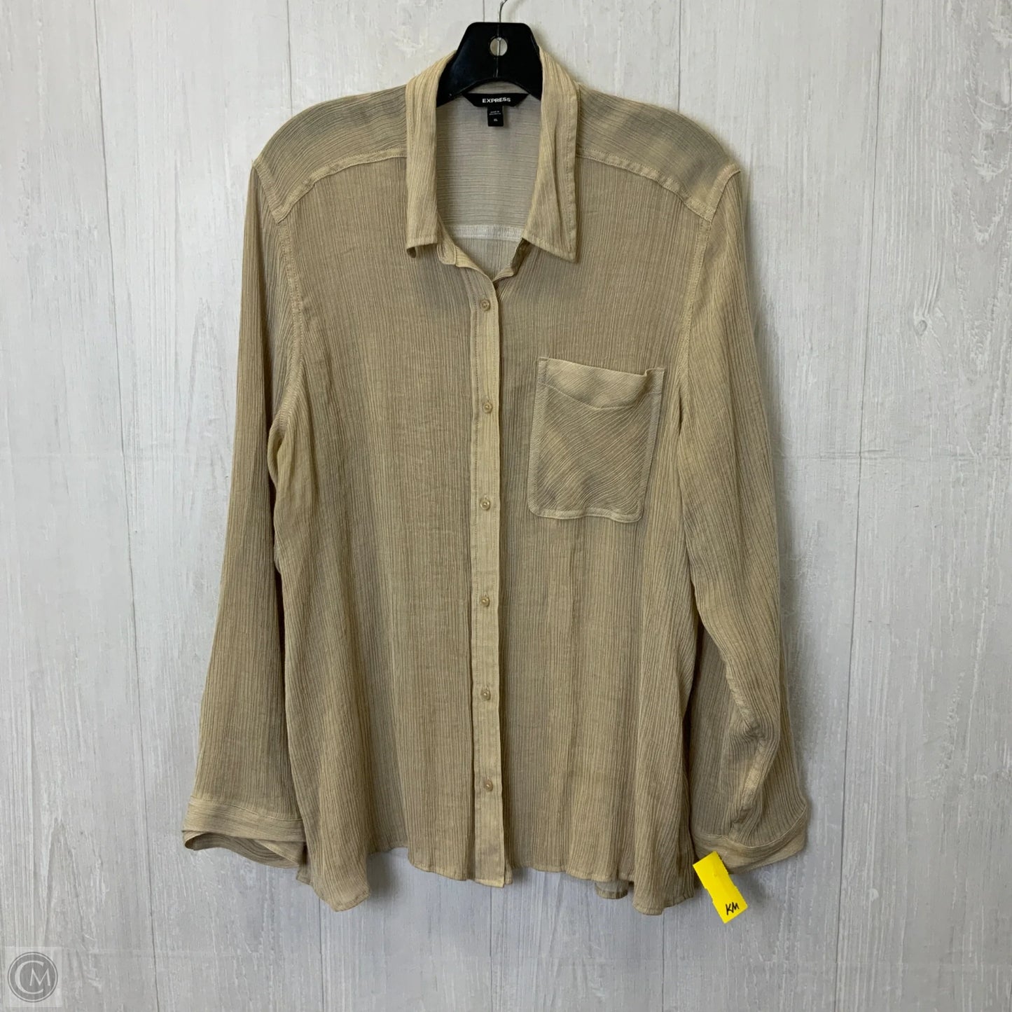 Blouse Long Sleeve By Express In Tan, Size: Xl