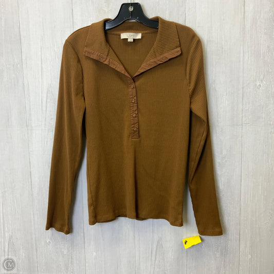 Top Long Sleeve Basic By Loft In Brown, Size: L