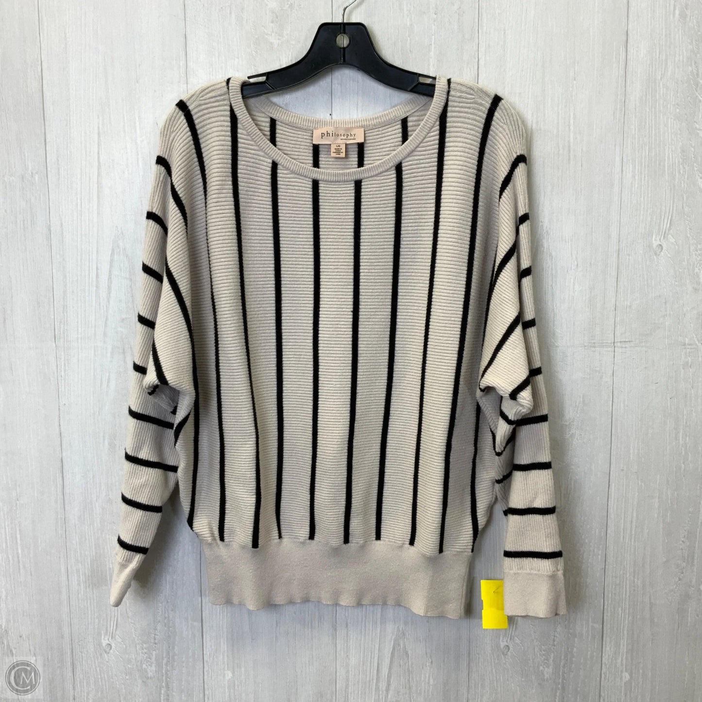 Top Long Sleeve By Philosophy In Black & Cream, Size: L