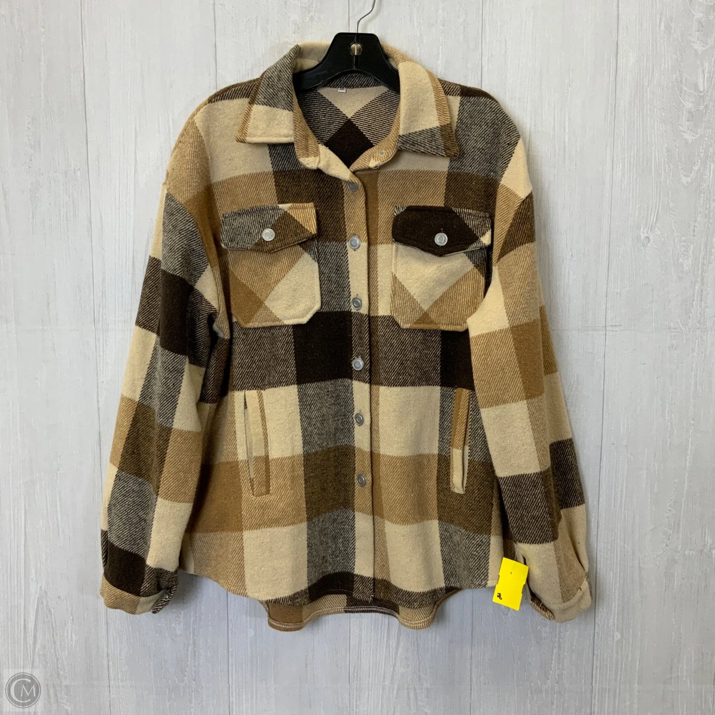 Jacket Shirt By Clothes Mentor In Brown & Cream, Size: M