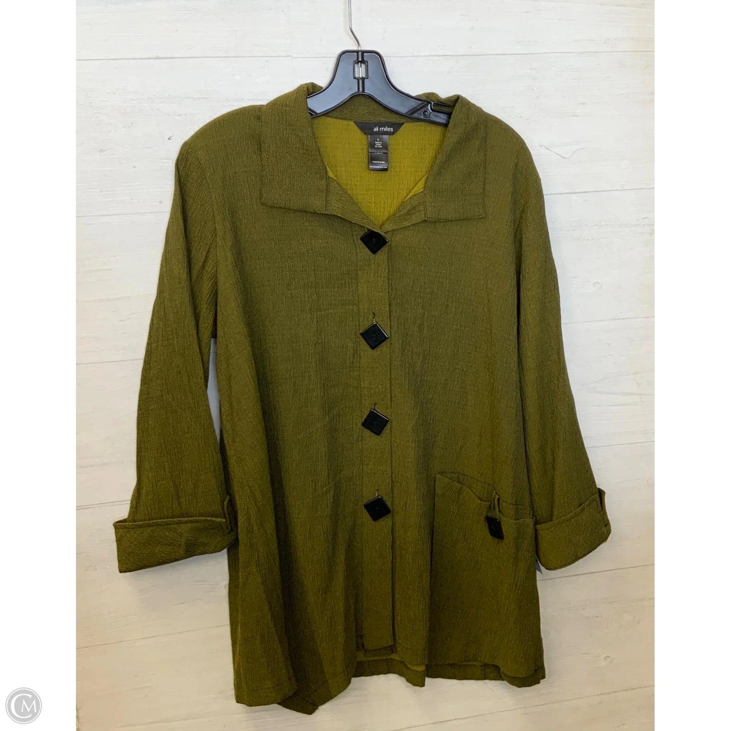 Blouse 3/4 Sleeve By Ali Miles In Green, Size: L