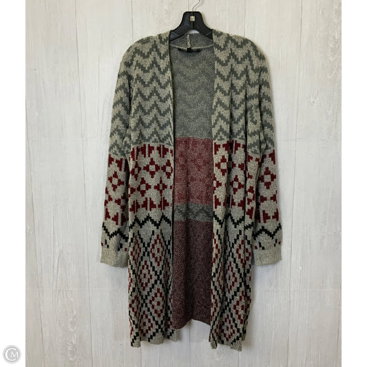 Sweater Cardigan By Signature Studio In Grey & Red, Size: Xl
