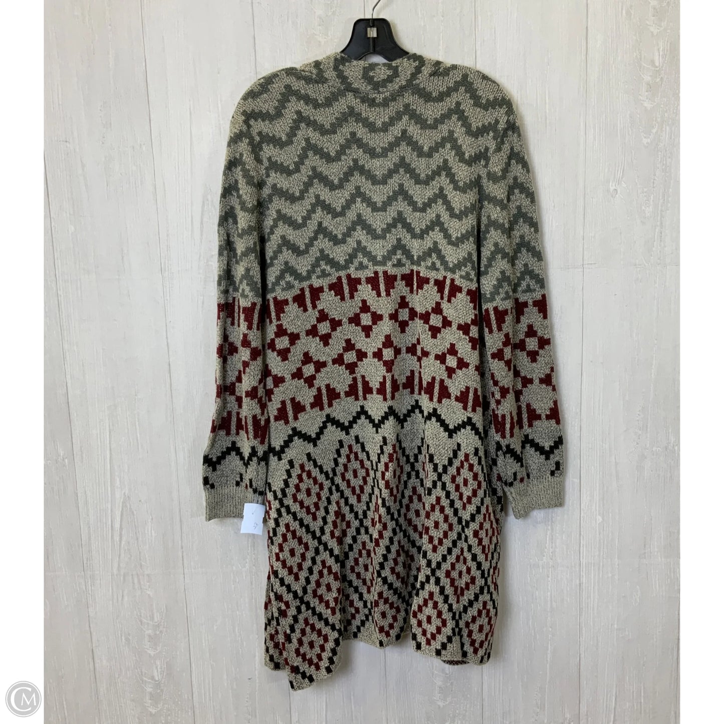 Sweater Cardigan By Signature Studio In Grey & Red, Size: Xl