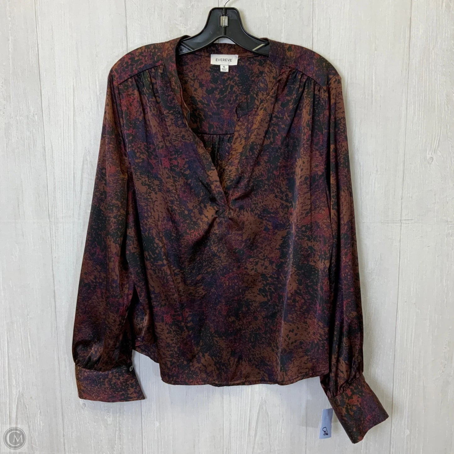 Blouse Long Sleeve By Evereve In Brown & Purple, Size: Xl