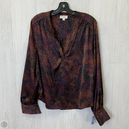 Blouse Long Sleeve By Evereve In Brown & Purple, Size: Xl