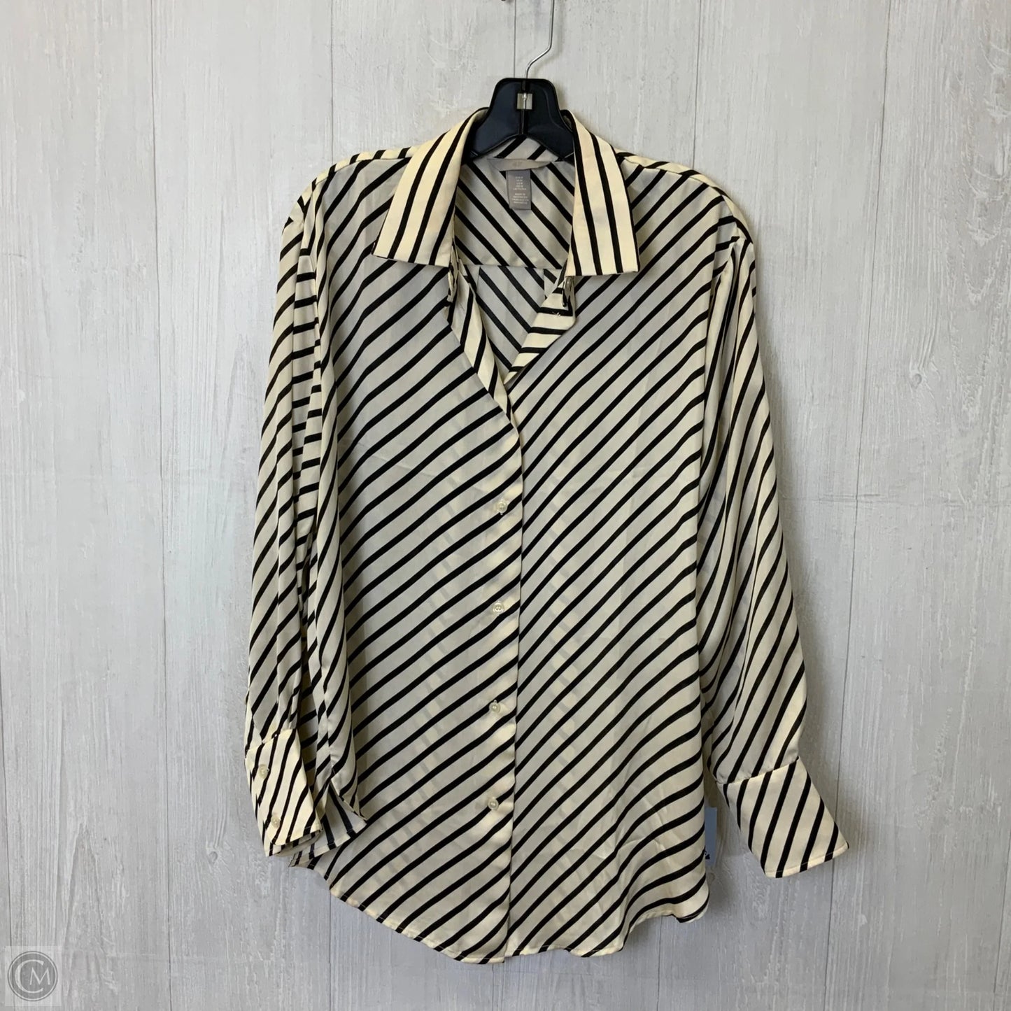 Blouse Long Sleeve By H&m In Blue & Cream, Size: M