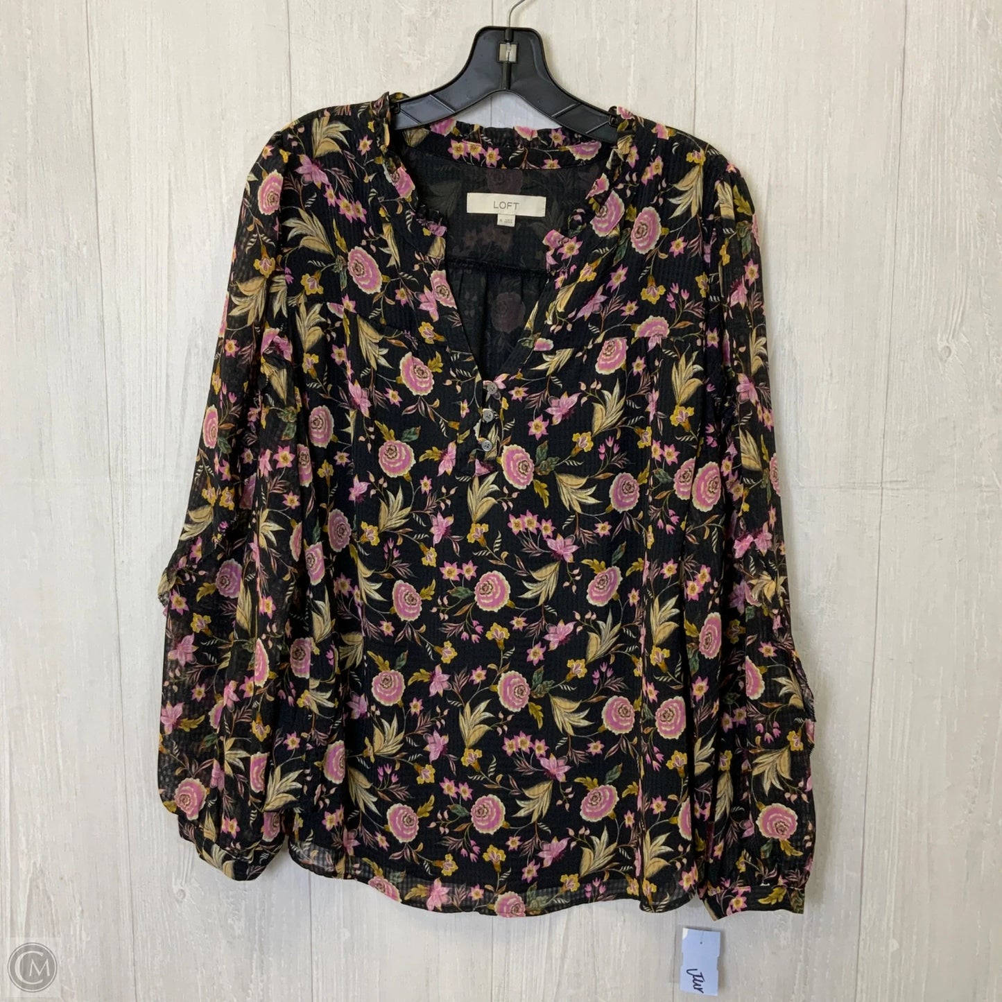 Blouse Long Sleeve By Loft In Black & Purple, Size: Xl