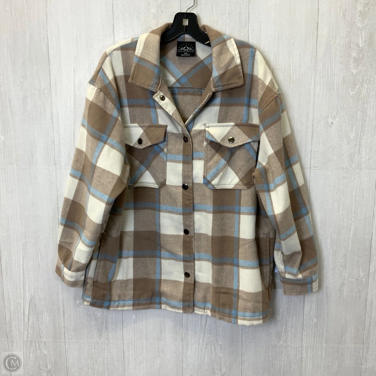 Jacket Shirt By Hfx In Tan & White, Size: M