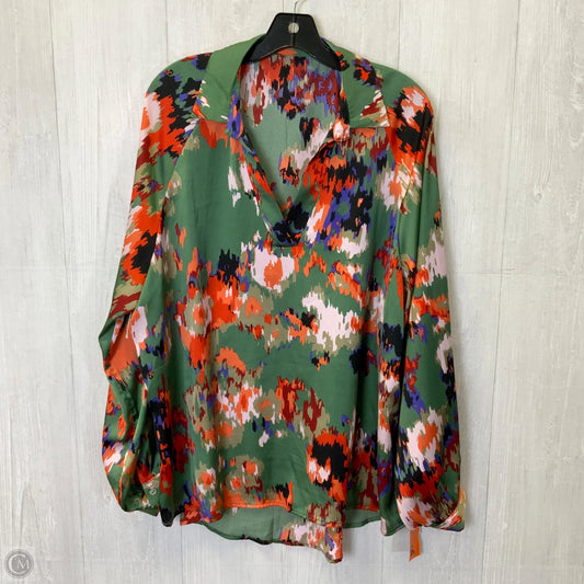 Blouse Long Sleeve By Clothes Mentor In Green & Orange, Size: 2x