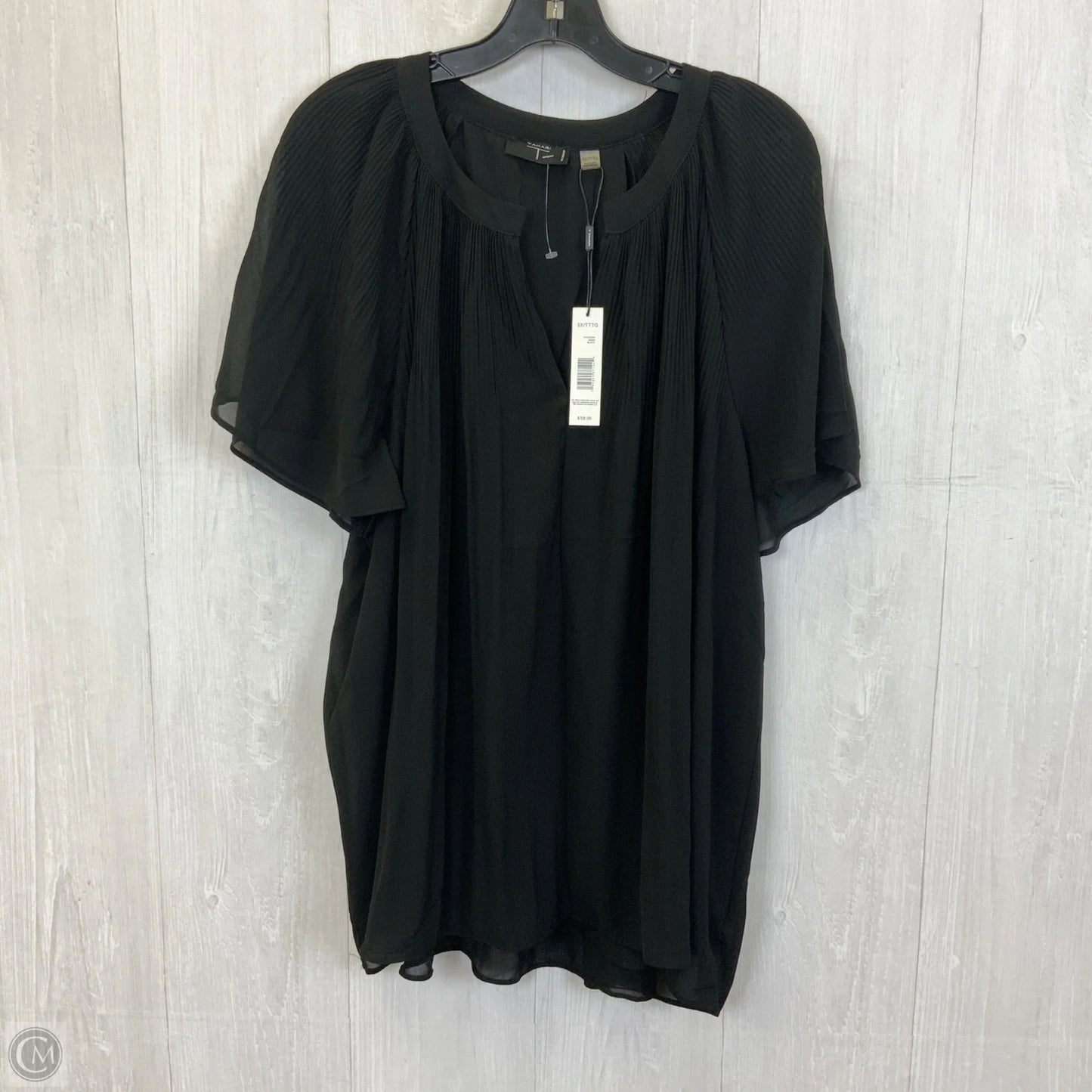 Top Short Sleeve By Tahari By Arthur Levine In Black, Size: 3x