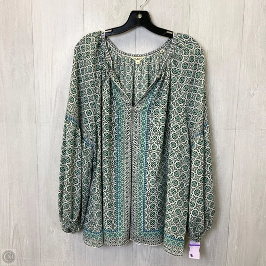 Top Long Sleeve By Max Studio In Green & White, Size: 1x