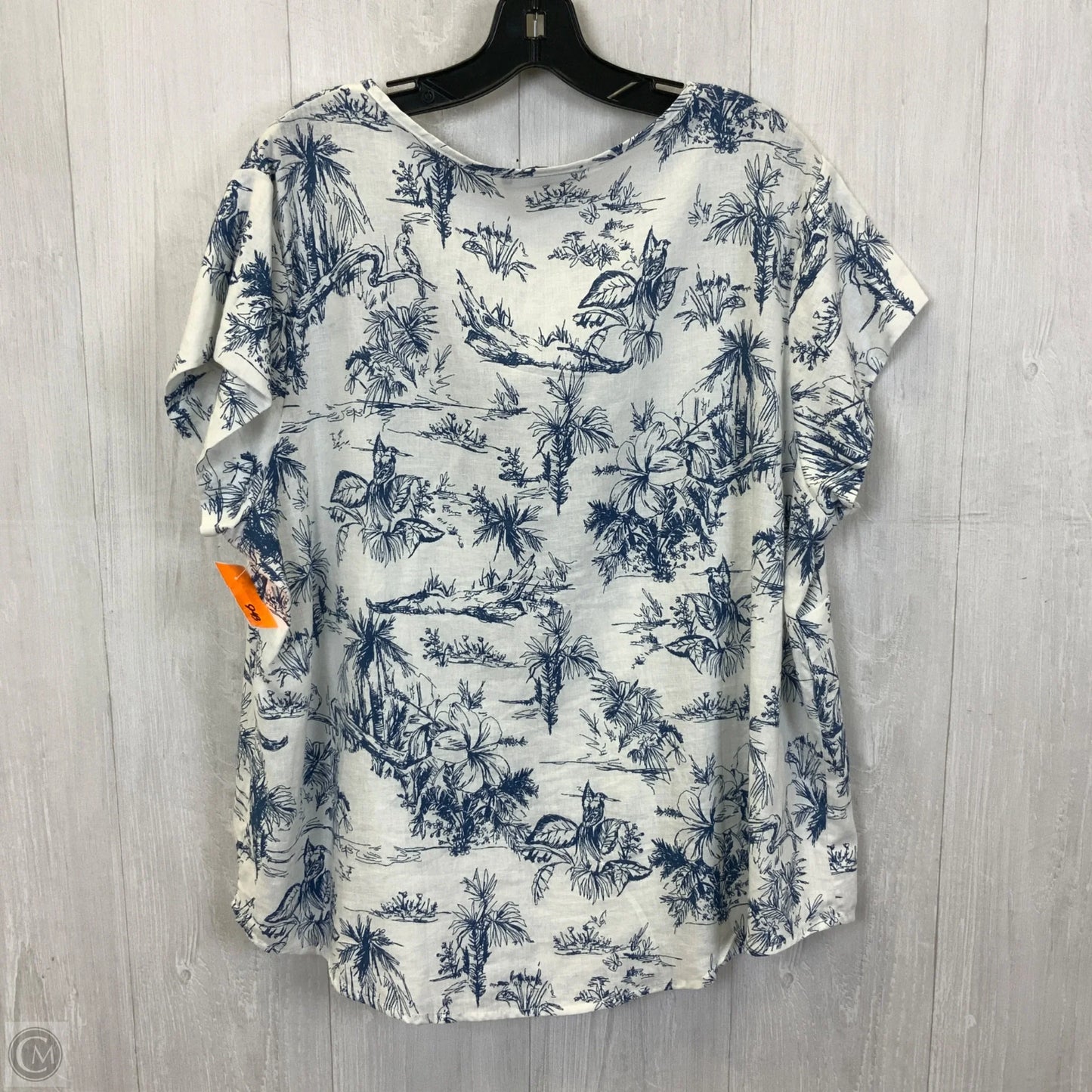Top Short Sleeve By Tahari By Arthur Levine In Blue & White, Size: 1x