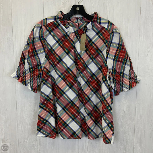 Top Short Sleeve By J. Crew In Plaid Pattern, Size: Xl