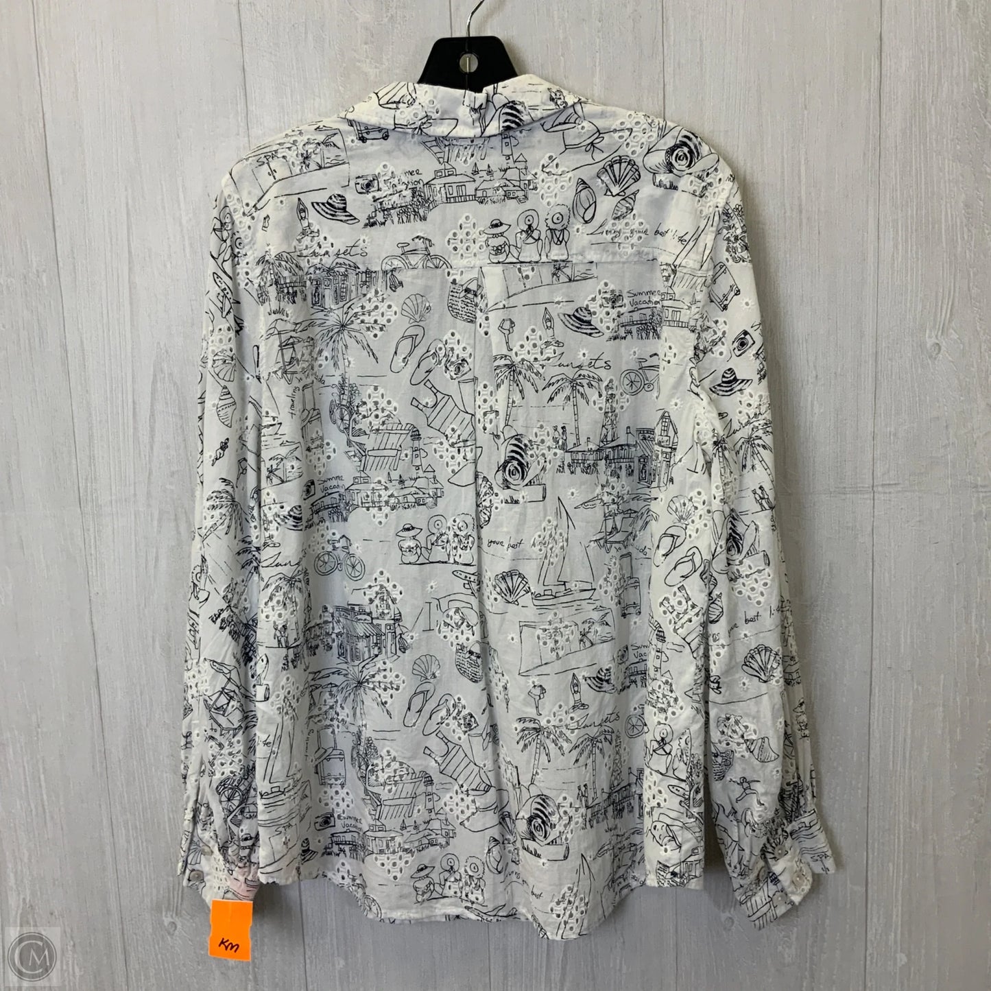 Top Long Sleeve By Chicos In Black & White, Size: L