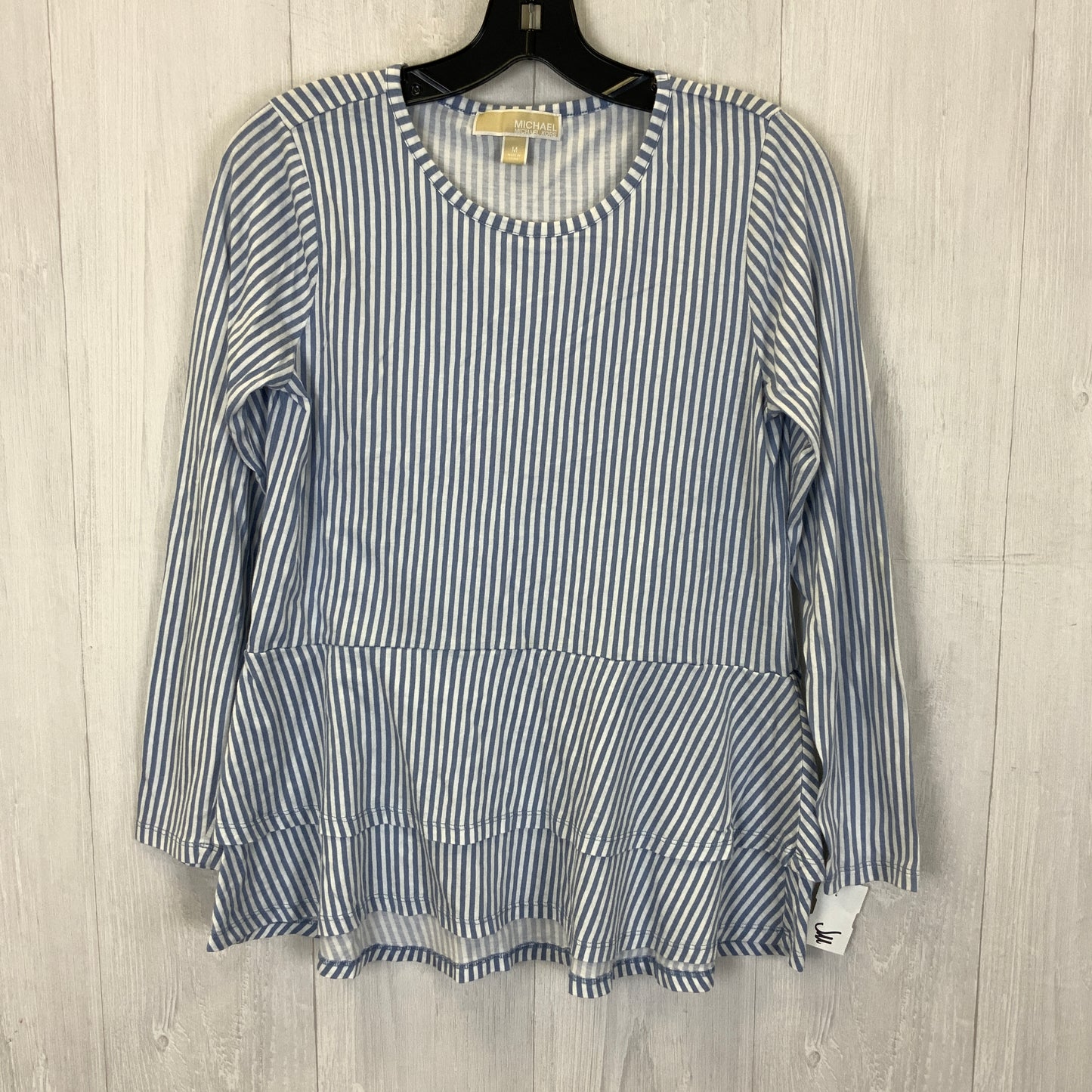 Top 3/4 Sleeve By Michael By Michael Kors In Blue & White, Size: M