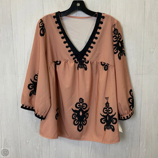 Top 3/4 Sleeve Basic By Shein In Black & Pink, Size: 2x