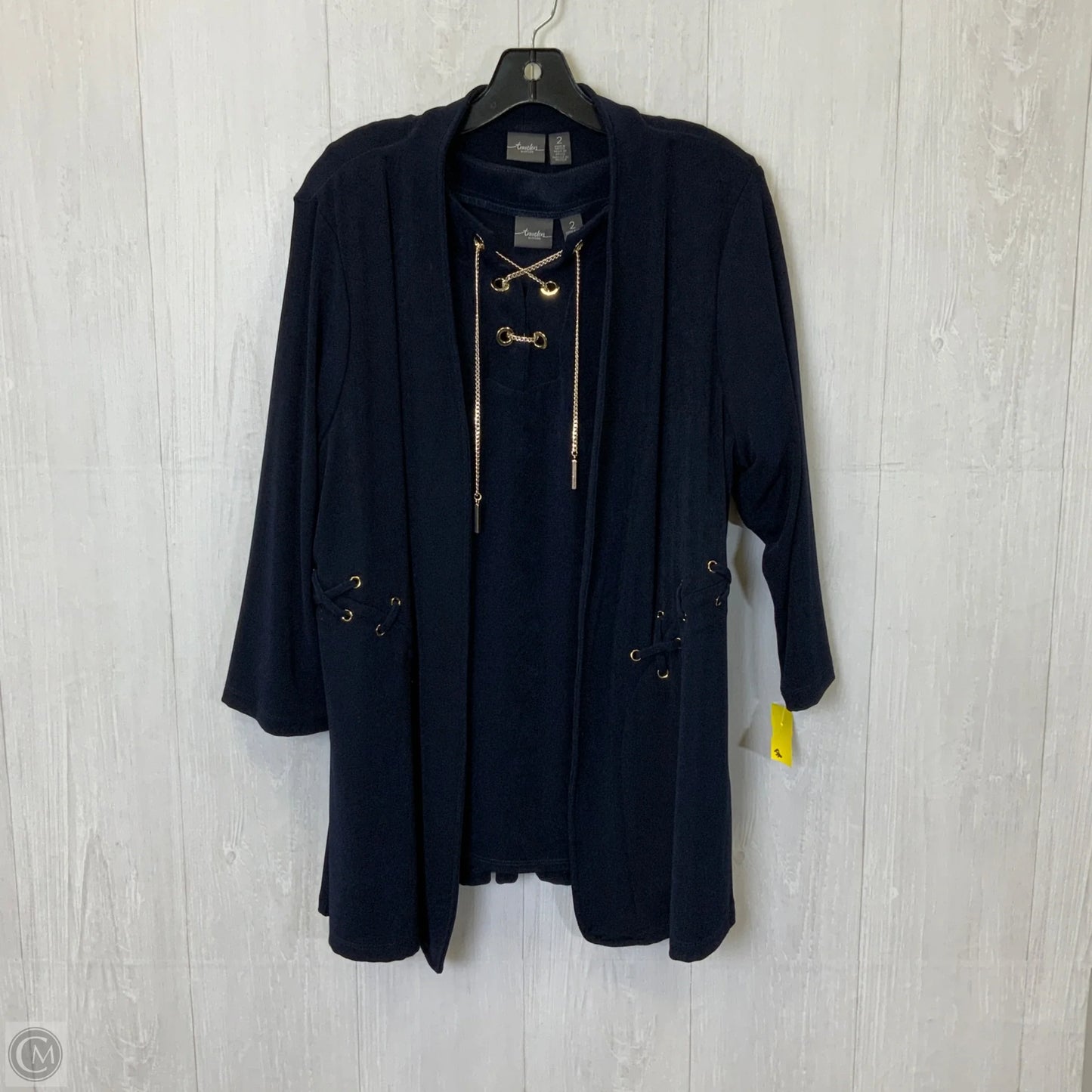 Top 2pc 3/4 Sleeve By Chicos In Blue & Silver, Size: L